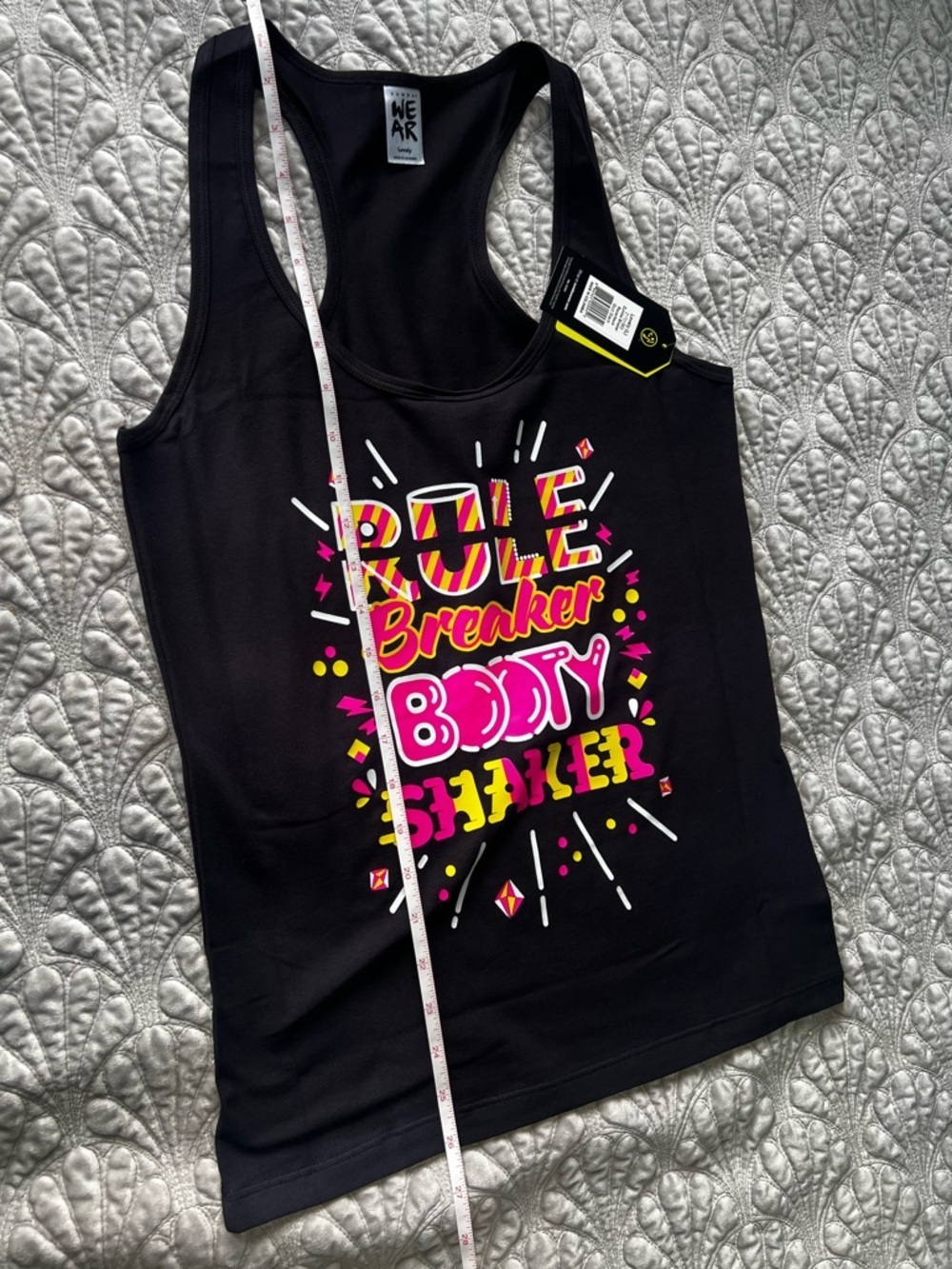 Zumba Fitness Zumba Shaker Racerback Black Tank Top Neon Pink Graphic Small Nwt - Picture 3 of 6